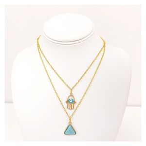 Evil Eye Pendant & Turquoise Triangle Necklaces